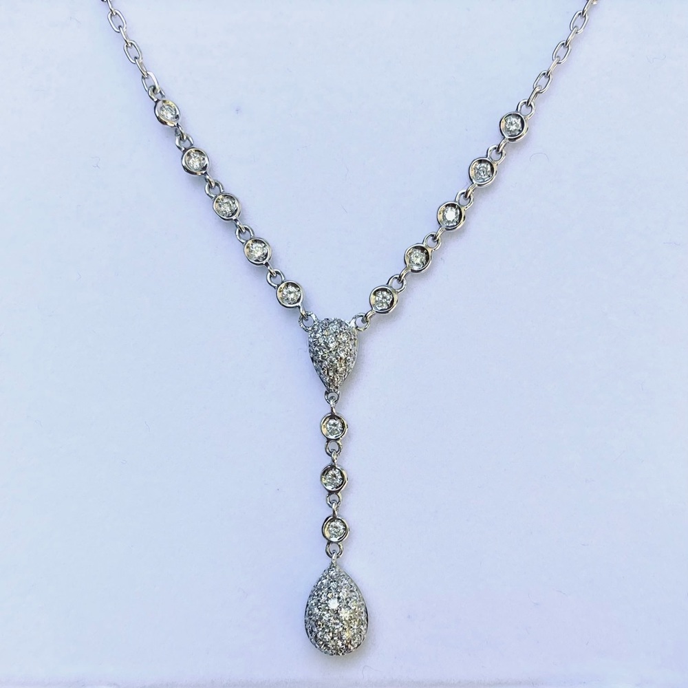 Trade - Diamond 18K white gold l pave teardrop bezel lariat necklace 💎